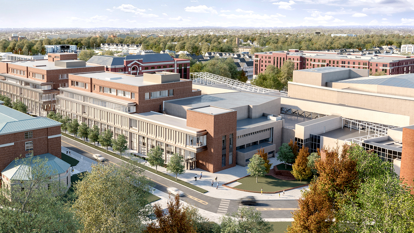 Aerial view of the completed arts district.