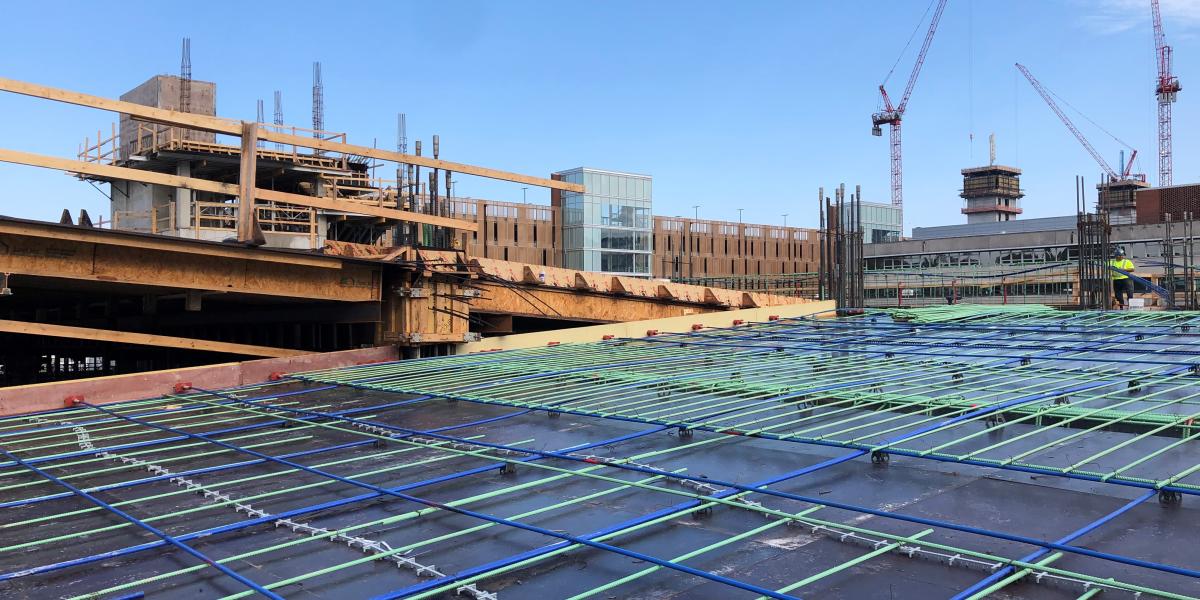 A view of Dodd Garage cables and rebar