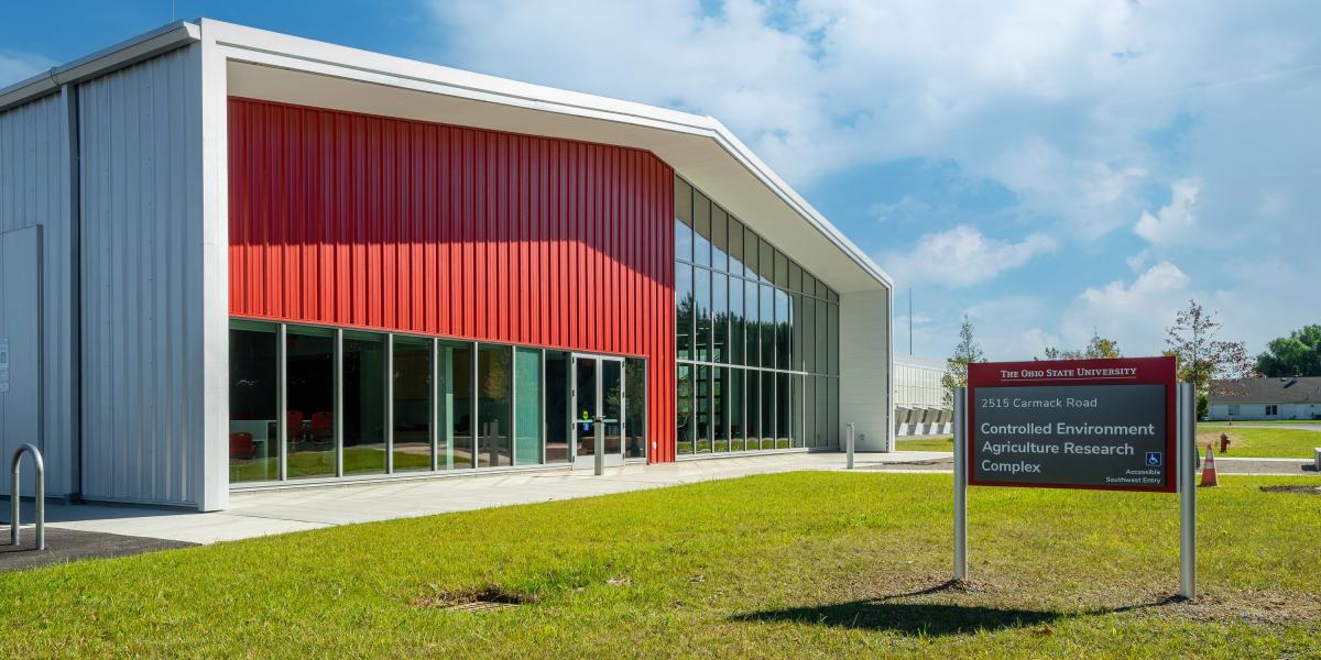 A view of the exterior of the conference center and office areas.