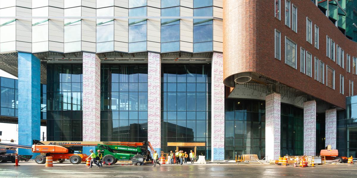 An exterior view of the south entrance of the building