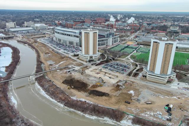 A wide view of the site where the Lincoln and Morrill Towers and Ohio Stadium.