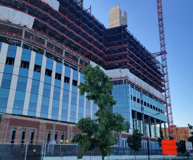 A view of the west façade exterior curtain wall