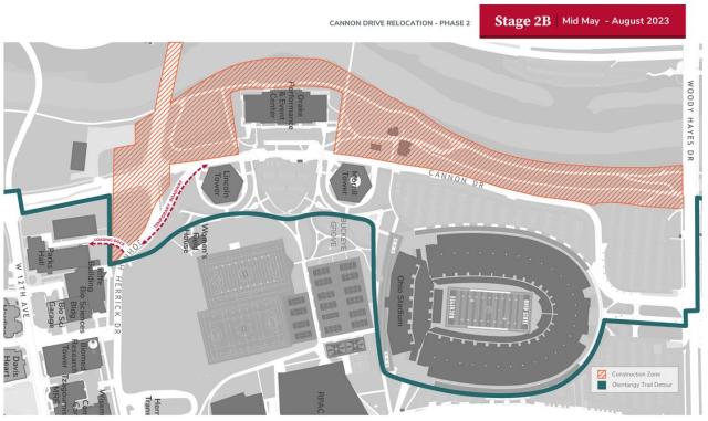 trail reroute to the east of Ohio Stadium