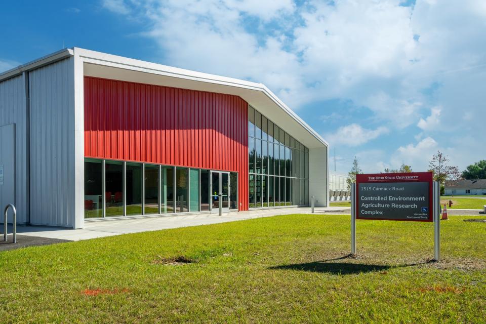A view of the exterior of the conference center and office areas.
