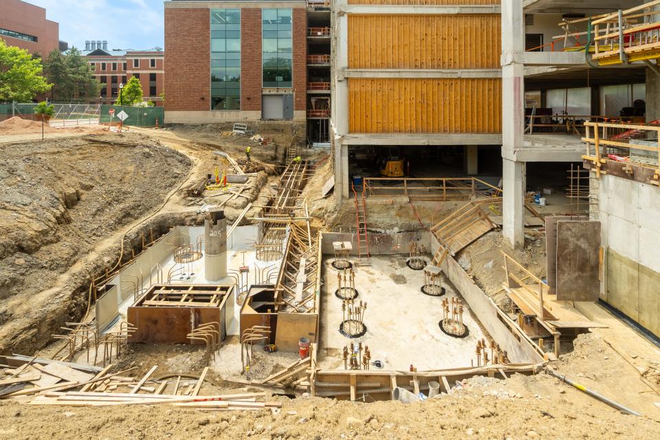 A view of the structural piers being installed underground.